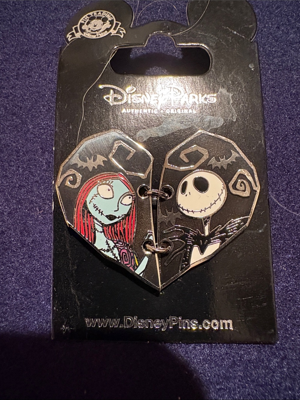 Disney Jack & Sally Heart Enamel Pin - Black, Red, Teal
